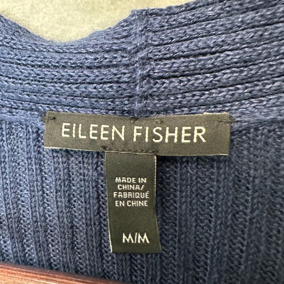 Eileen Fisher Blue Ribbed Organic Linen Long Open Front Cardigan Sweater M/M - Picture 4 of 7